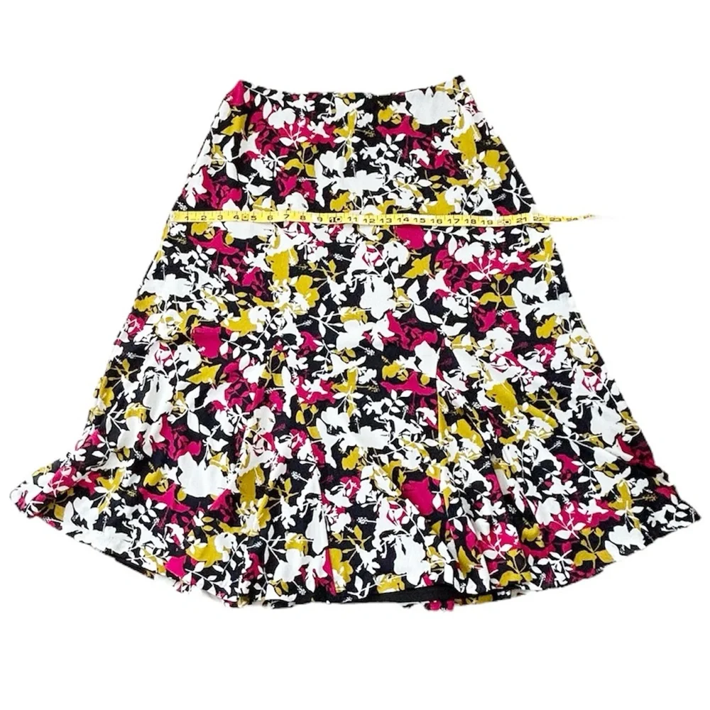 Jones New York Abstract Floral Elastic Waist Multicolored Midi Skirt Size Small